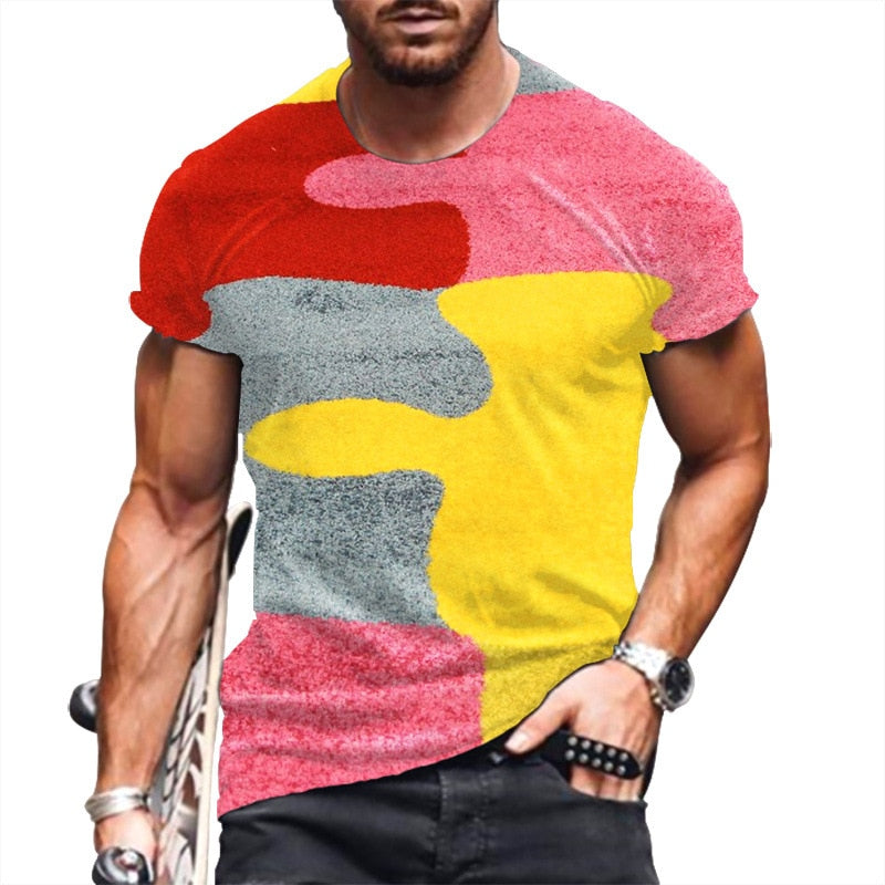 Vintage Men's T-shirt 3d Fashion Patchwork Print T Shirt