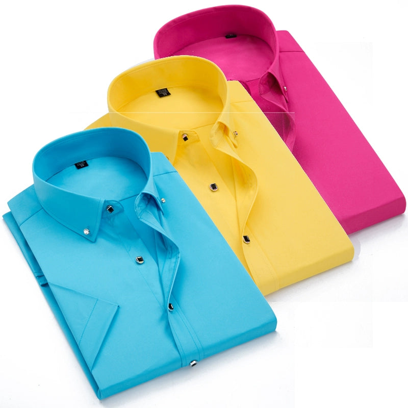 Trendy Small Collar Business Slim-Fit Color Short-Sleeved Shirt