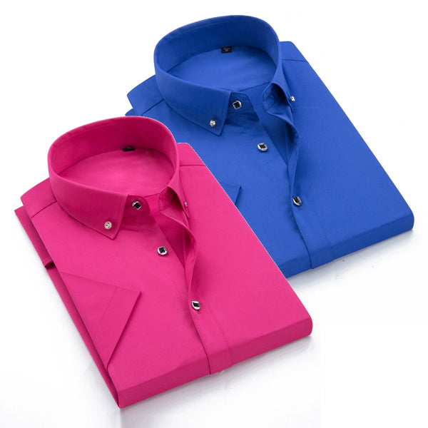 Trendy Small Collar Business Slim-Fit Color Short-Sleeved Shirt