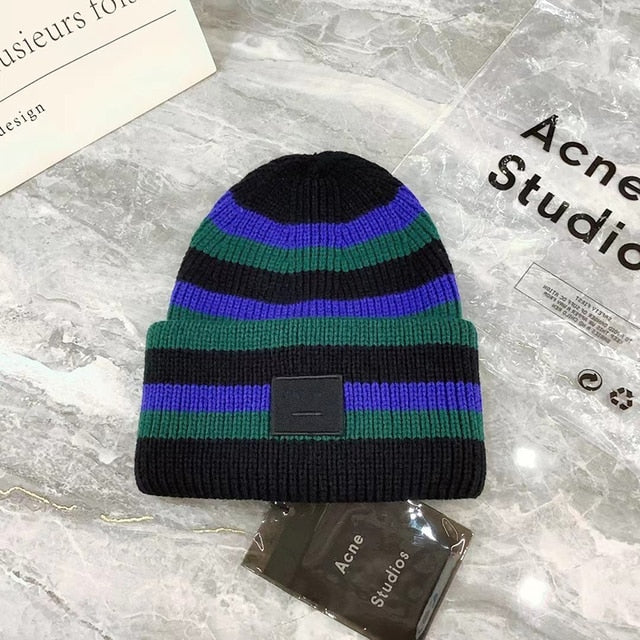 2022 Acne Studios Men's and Women's Winter Hats Face Patch Knit Beanies