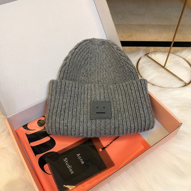 2022 Acne Studios Men's and Women's Winter Hats Face Patch Knit Beanies