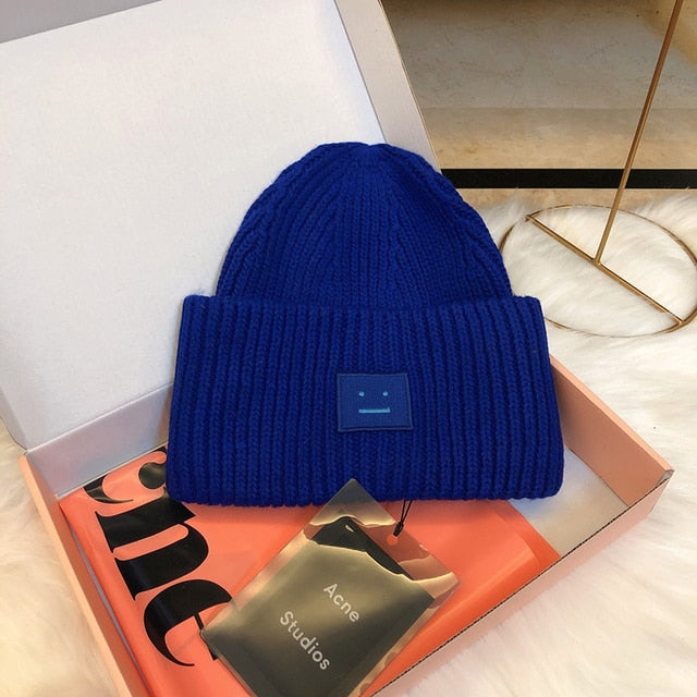 2022 Acne Studios Men's and Women's Winter Hats Face Patch Knit Beanies