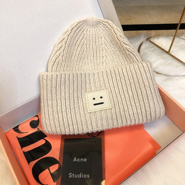 2022 Acne Studios Men's and Women's Winter Hats Face Patch Knit Beanies