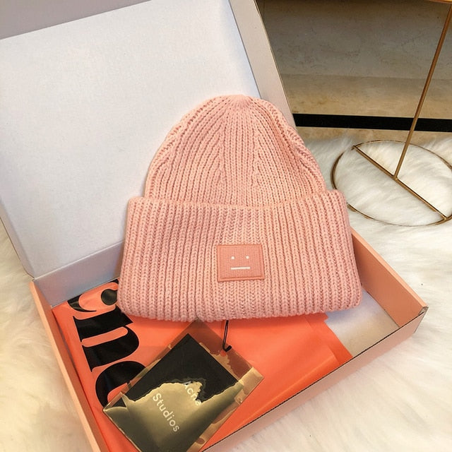 2022 Acne Studios Men's and Women's Winter Hats Face Patch Knit Beanies