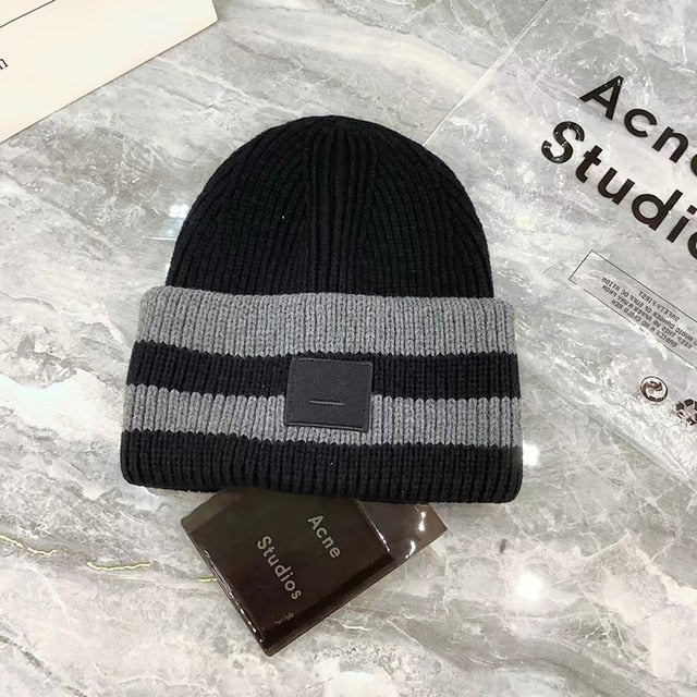 2022 Acne Studios Men's and Women's Winter Hats Face Patch Knit Beanies