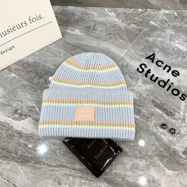 2022 Acne Studios Men's and Women's Winter Hats Face Patch Knit Beanies