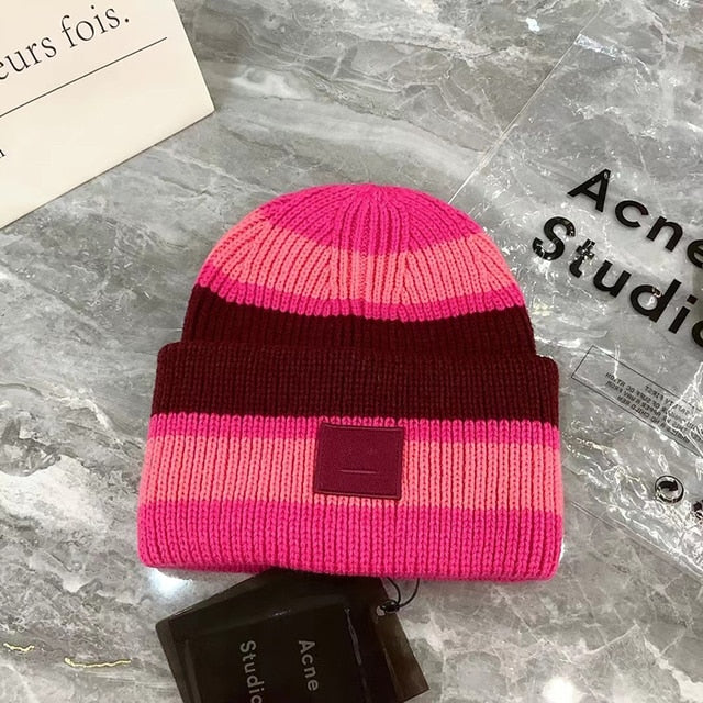 2022 Acne Studios Men's and Women's Winter Hats Face Patch Knit Beanies