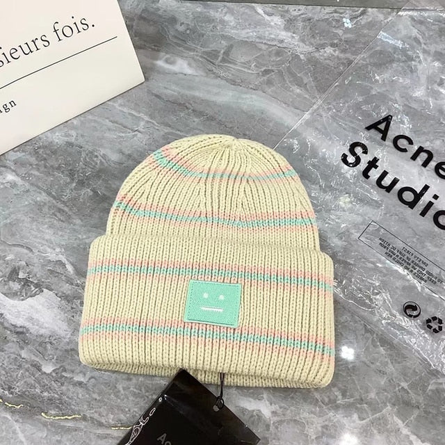 2022 Acne Studios Men's and Women's Winter Hats Face Patch Knit Beanies