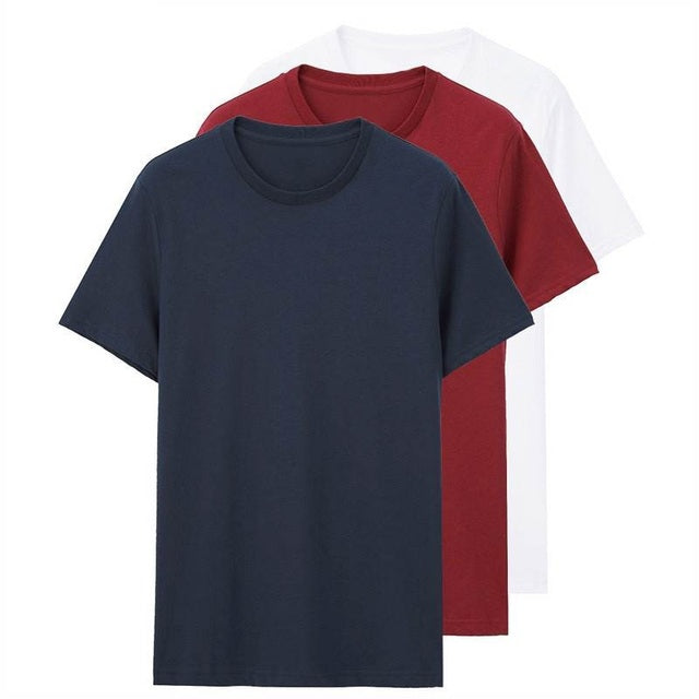 Men T Shirt Cotton Short Sleeve 3-pack Tshirt Solid Tee