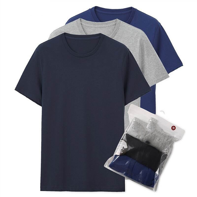 Men T Shirt Cotton Short Sleeve 3-pack Tshirt Solid Tee