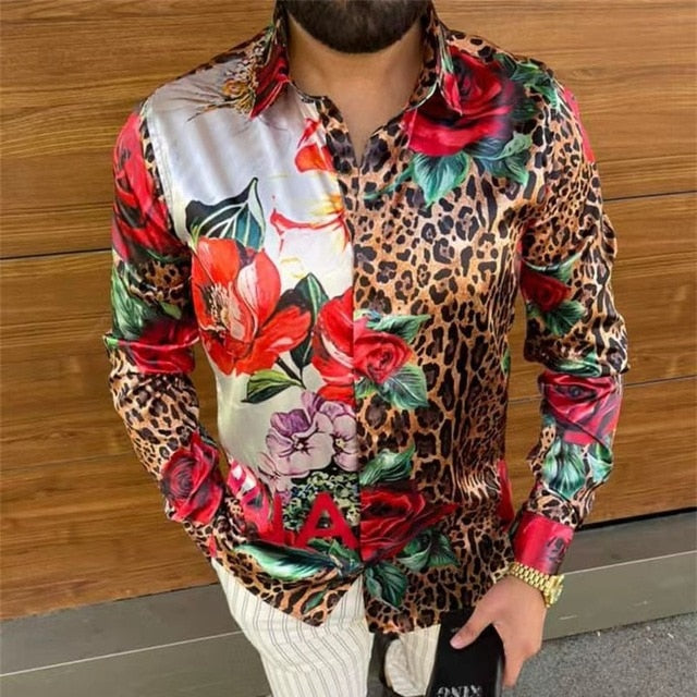 Men Long Sleeve Print Shirts for Mens Social Luxury