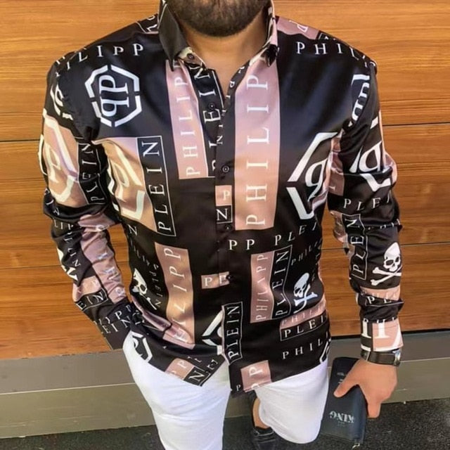 Men Long Sleeve Print Shirts for Mens Social Luxury