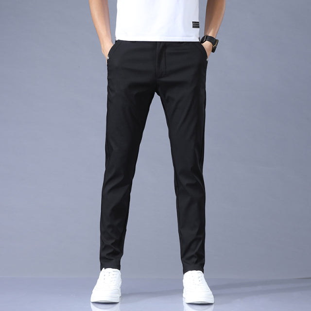 Fit Elastic Waist Business Classic Trousers Male Black Gray 28-38