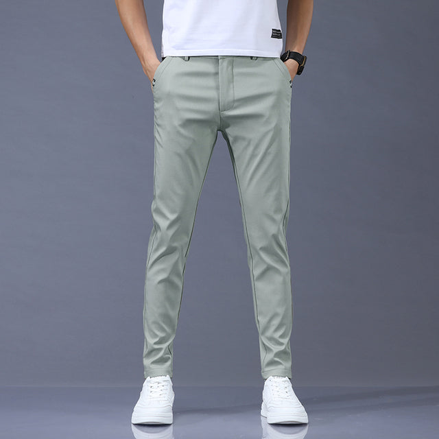 Fit Elastic Waist Business Classic Trousers Male Black Gray 28-38