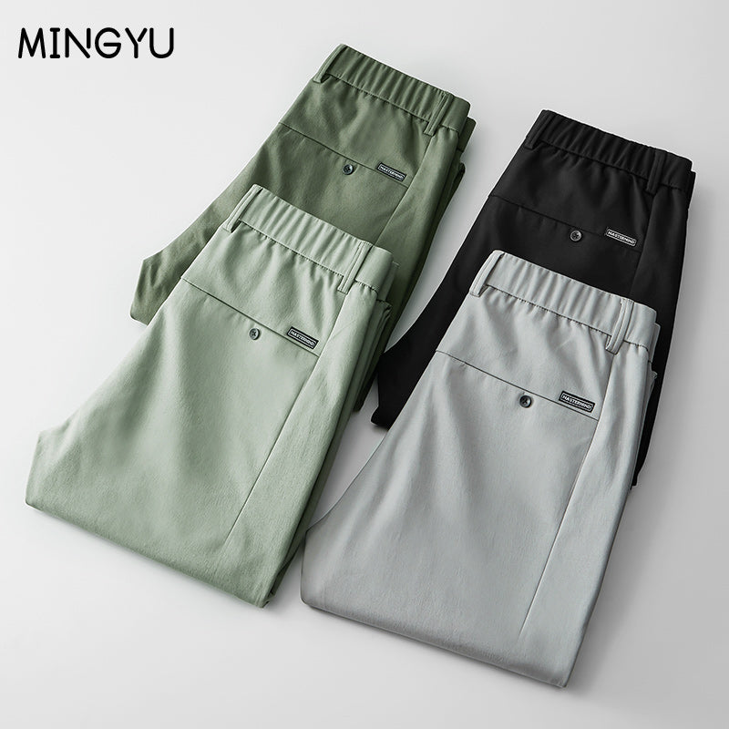 Fit Elastic Waist Business Classic Trousers Male Black Gray 28-38