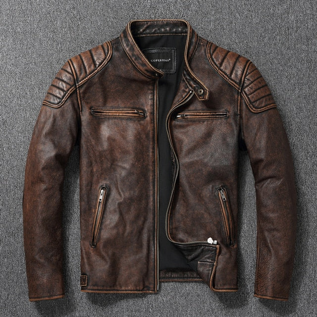 2023 New Leather Jacket Top Layer 100% Cowhide Leather Clothes Men's Stand Collar Motorcycle Clothes  Autumn Winter Plus Size