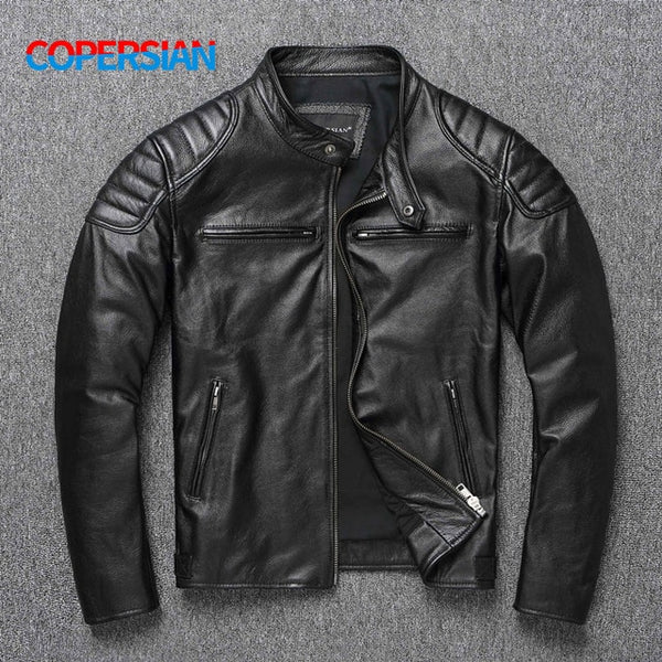 2023 New Leather Jacket Top Layer 100% Cowhide Leather Clothes Men's Stand Collar Motorcycle Clothes  Autumn Winter Plus Size