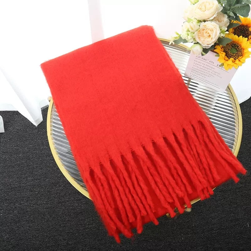 Luxury Cashmere Bright Solid Colors Women Scarf Winter Shawl and Wrap Bandana Pashmina Tassel Female Foulard Thick Blanket