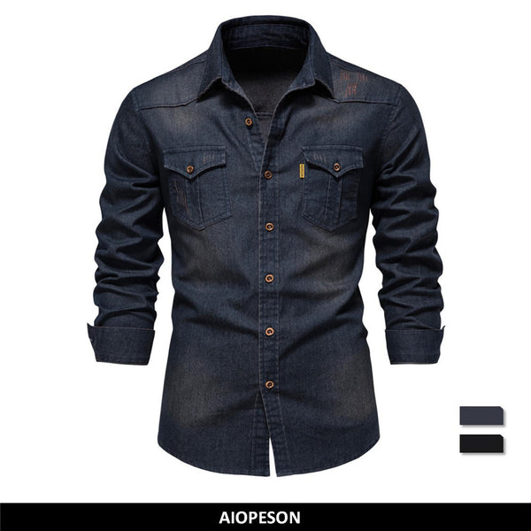 AIOPESON Brand Elastic Cotton Denim Shirt