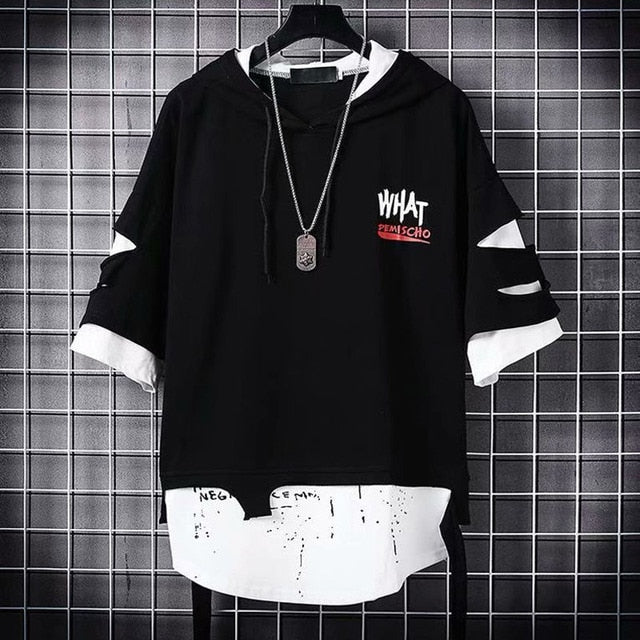 Autumn Men's Hoodie Sweatshirt Casual Black Hoodies Tops Techwear Hip Hop Harajuku Patchwork Japanese Streetwear Men 3XL