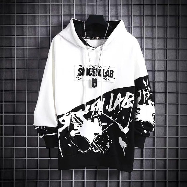 Autumn Men's Hoodie Sweatshirt Casual Black Hoodies Tops Techwear Hip Hop Harajuku Patchwork Japanese Streetwear Men 3XL