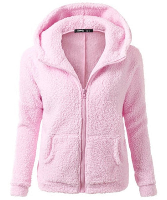 Female Hoodies Sweatershirt Zipper Coat Solid Soft Fleece Women Coat