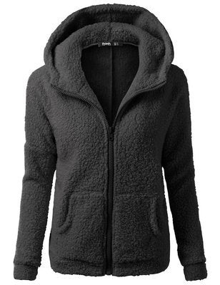 Female Hoodies Sweatershirt Zipper Coat Solid Soft Fleece Women Coat