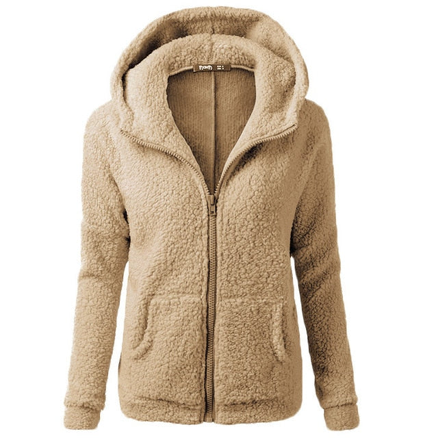 Female Hoodies Sweatershirt Zipper Coat Solid Soft Fleece Women Coat