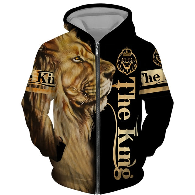 Autumn and Winter Men's Tracksuit 3D The Lion Print Zipper Hoodies Sweatshirts Pants Sets Casual Mens Clothing Women's Tracksuit