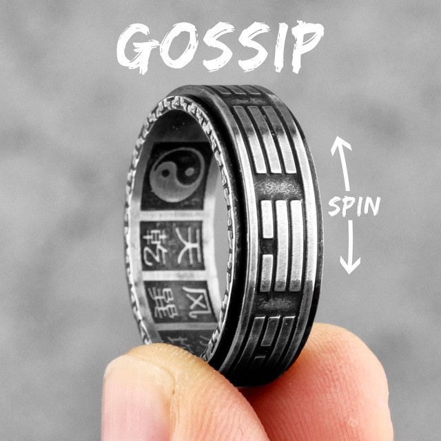 Chinese Style Taoism Tai Chi Bagua Rotatable Stainless Steel Mens Rings for Male Boyfriend Jewelry Creativity Gift Wholesale