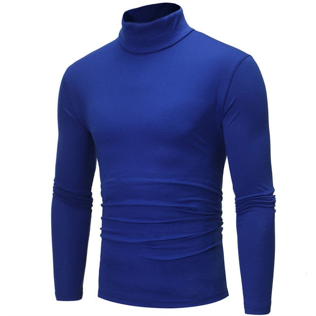 Fashion Men's Casual Slim Fit Basic Turtleneck High Collar Pullover