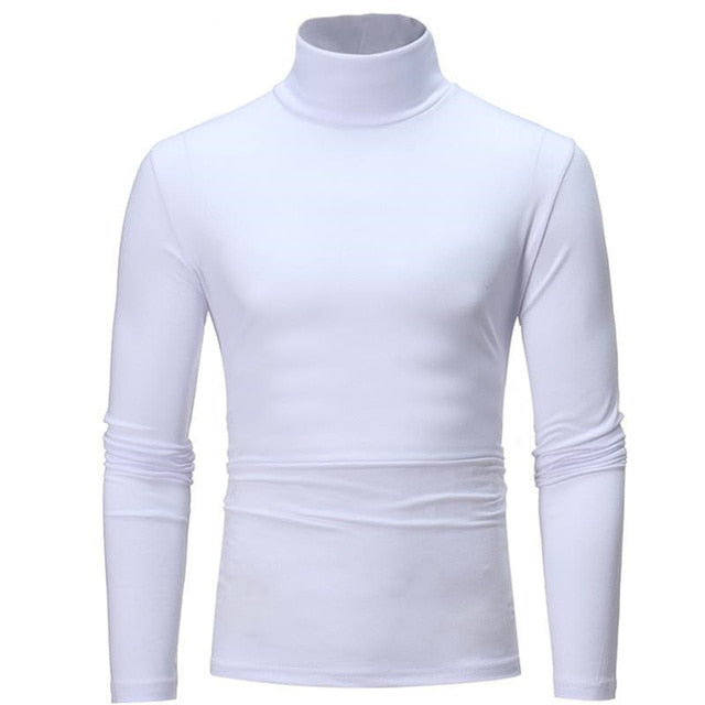 Fashion Men's Casual Slim Fit Basic Turtleneck High Collar Pullover