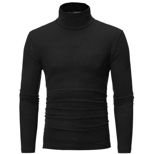 Fashion Men's Casual Slim Fit Basic Turtleneck High Collar Pullover