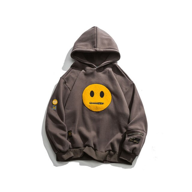 GONTHWID Zipper Pocket Smile Face Patchwork Fleece Hoodies