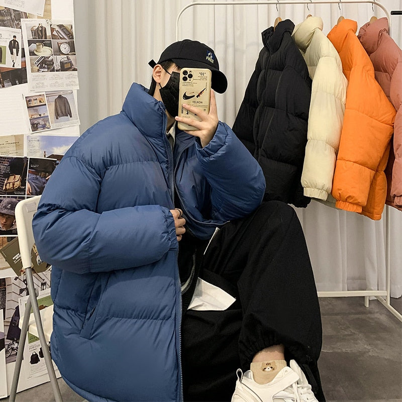 2021 Men Harajuku Solid Color Coat Winter Jacket Mens