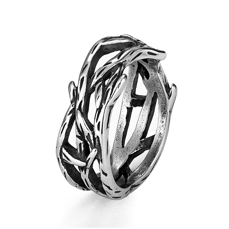 Victory Olive Branch Mens Rings Hollow Out Stainless Steel Punk Retro Couple Rings for Men Biker Jewelry Creativity Gift