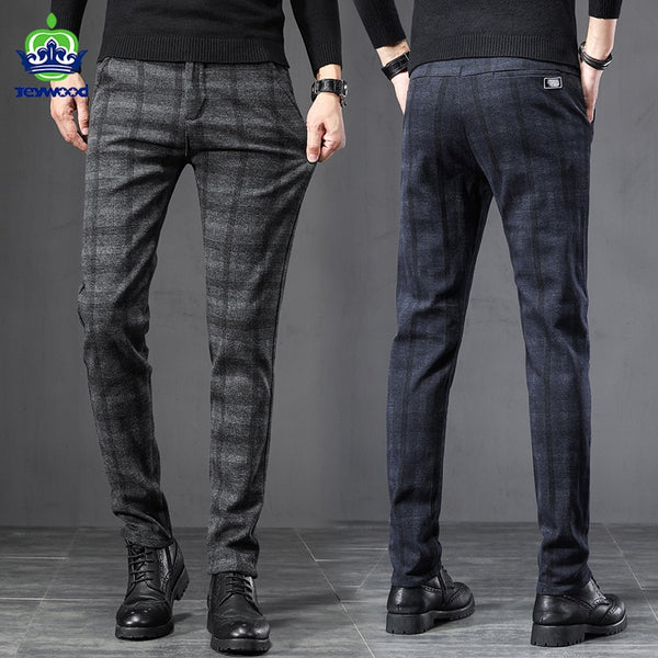 2022 Autumn Winter England Plaid Work Stretch Pants Men Business