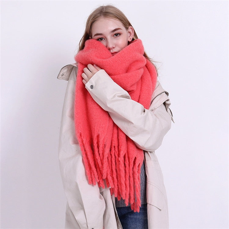 Designer Brand Women's Winter Scarf Ladies Soild Color Cashmere Warm Shawls and Wraps Long Tassels Pashmina Blanket Scarves