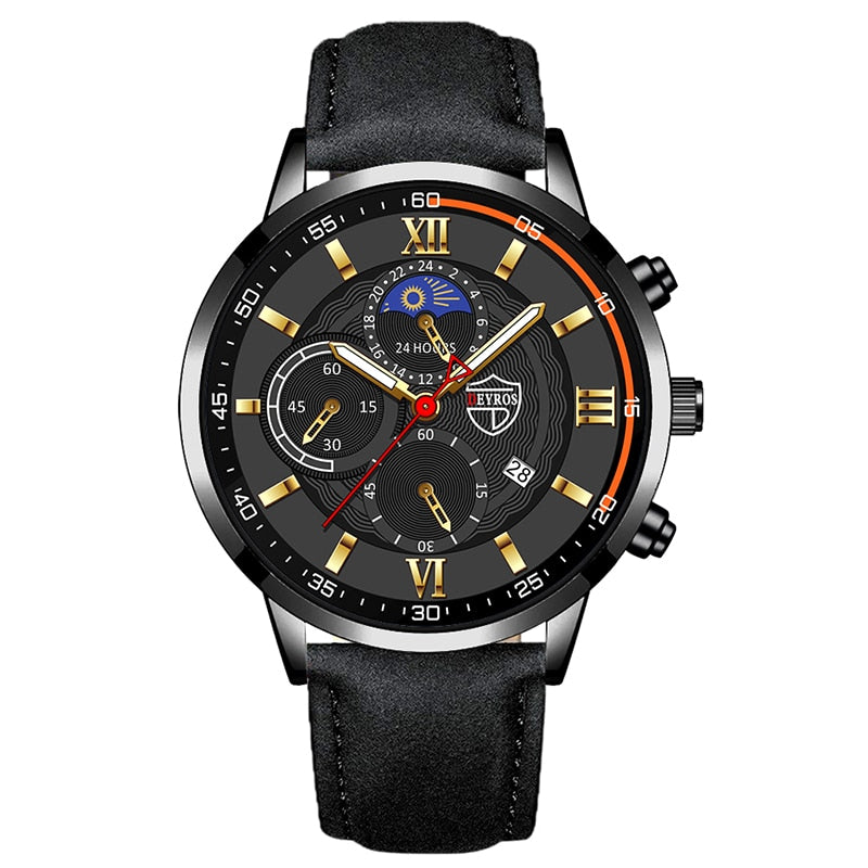 Fashion Mens Sports Watches Man Business Quartz Wristwatch Luxury Black Leather Bracelet Men Casual Luminous Clock Watch