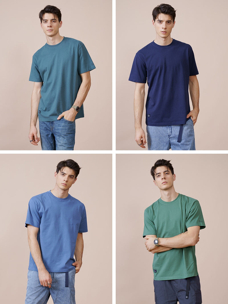 SIMWOOD 2022 Summer New 250g 100% Cotton Fabric T-shirt Men High Quality Solid Color Drop Sleeve Loose Tshirts Oversize Tops