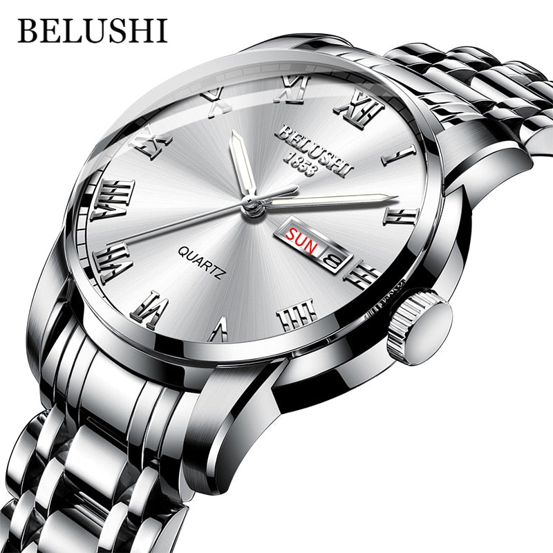 BELUSHI Top Brand Watch Men Stainless Steel Waterproof Luminous