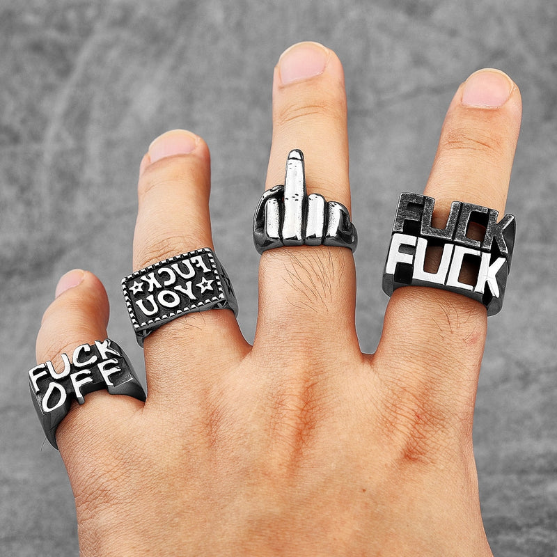 F Word Rapper Punk Retro Black Stainless Steel Mens Rings Hip Hop Stylish for Boyfriend Biker Jewelry Creativity Gift Wholesale