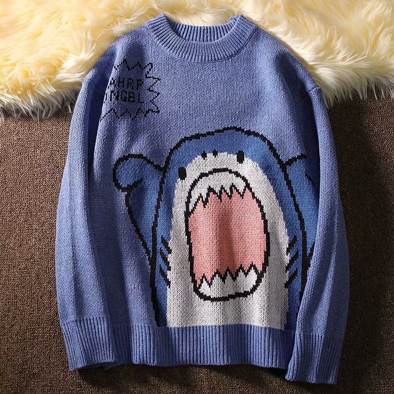 ZAZOMDE Men Turtlenecks Shark Sweater Men 2022 Winter Patchwor Harajuku Korean Style High Neck For Men