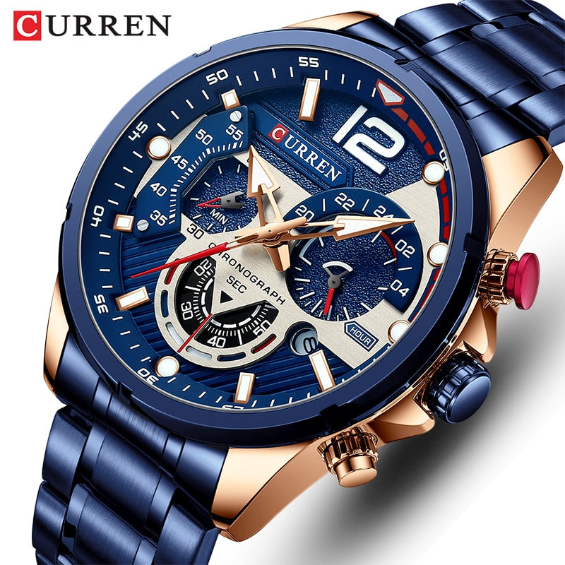 Watches Mens CURREN Top Brand Luxury Casual Steel Quartz Men's Watch Business Clock Male Sport Waterproof Date Chronograph