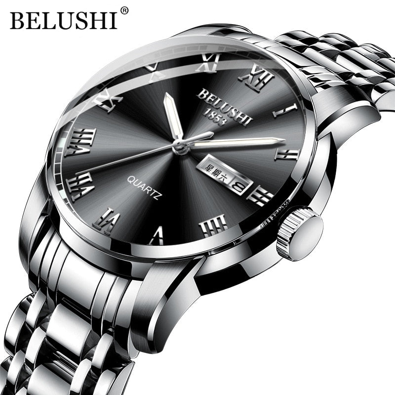 BELUSHI Top Brand Watch Men Stainless Steel Waterproof Luminous