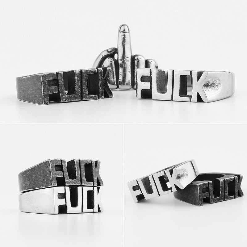 F Word Rapper Punk Retro Black Stainless Steel Mens Rings Hip Hop Stylish for Boyfriend Biker Jewelry Creativity Gift Wholesale