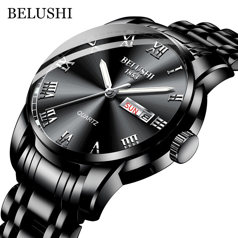 BELUSHI Top Brand Watch Men Stainless Steel Waterproof Luminous