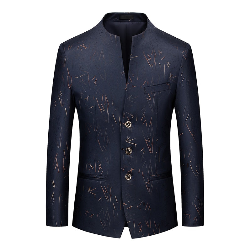 Luxury Brand Mens Embroidery Blazer Fashion Slim Male Retro Jacket Single-Breasted Stand Collar Coat for Men 6 Color Options 6XL