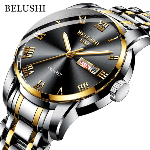 BELUSHI Top Brand Watch Men Stainless Steel Waterproof Luminous