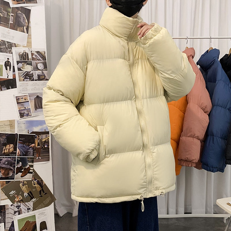 2021 Men Harajuku Solid Color Coat Winter Jacket Mens